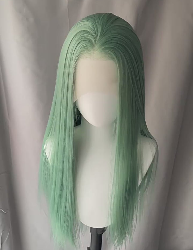 Synthetic lace frontal color wig straight---13*4---mint green color---pay 1 get 2
