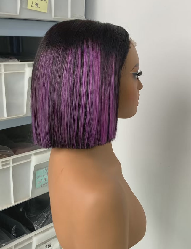 Color #P1B/purple Bob Wig 2x6 Lace closure wig 100% Virgin Human Hair