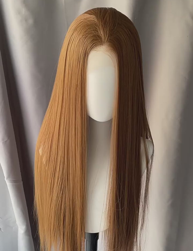 Synthetic lace frontal color wig straight---13*4---dark blonde color---pay 1 get 2