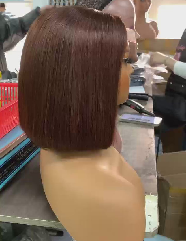 Double drawn brown color Bob Wig 4x4，5*5 Lace closure wig 100% Virgin Human Hair 180% density