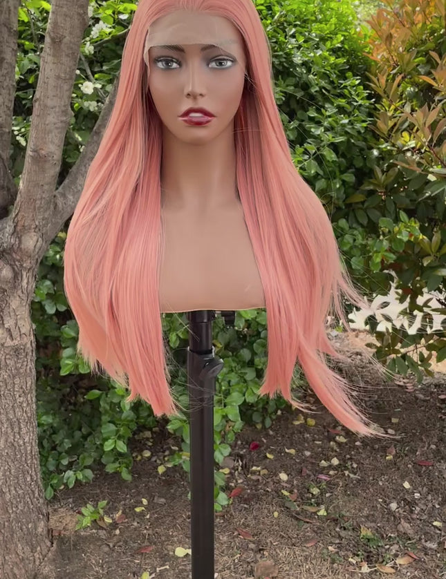 Synthetic lace frontal color wig---13*4---light pink color--- pay 1 get 2