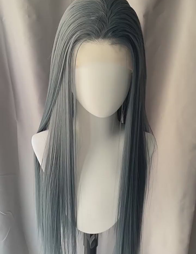 Synthetic lace frontal color wig straight---13*4---slate blue color---pay 1 get 2