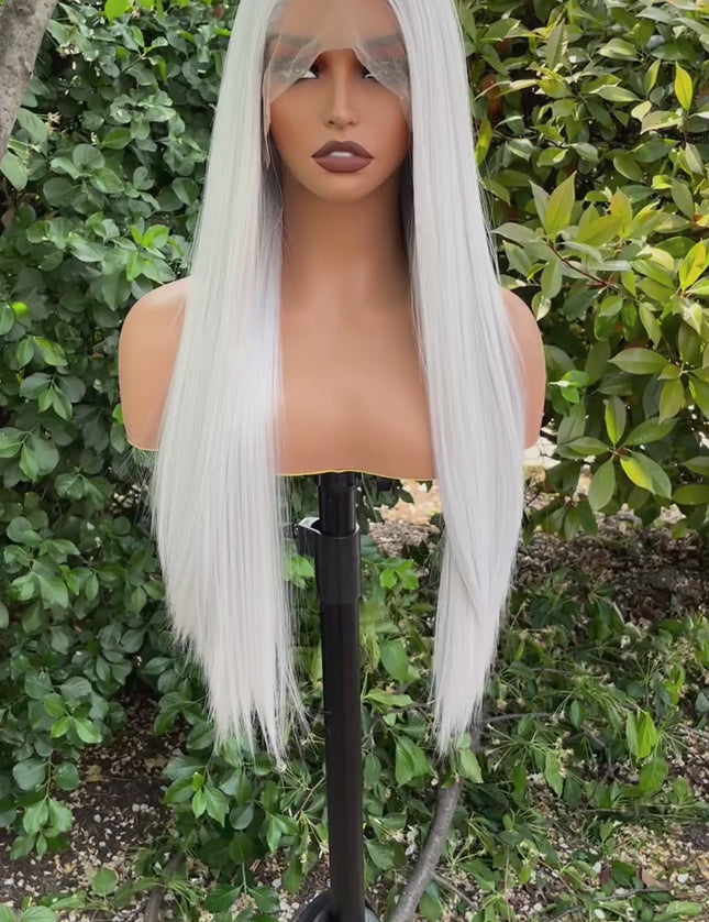 Synthetic lace frontal color wig straight---13*4---silver gray color--pay 1 get 2