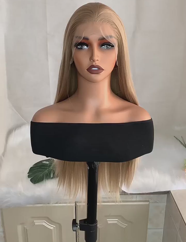 Synthetic lace frontal color wig straight---13*4---Sand gold color--pay 1 get 2