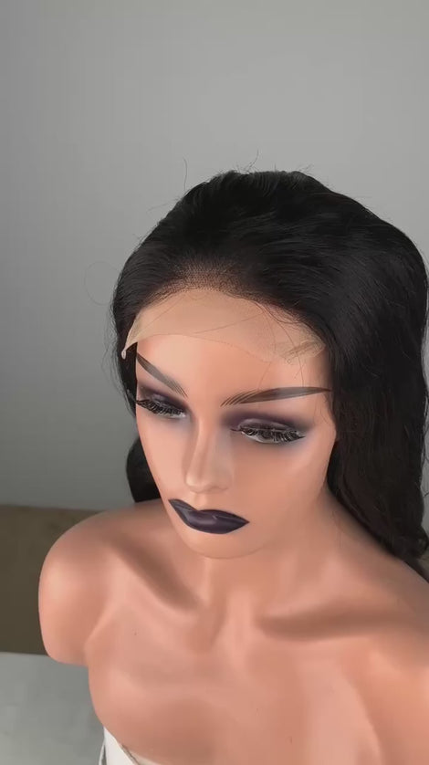 Natural Black body wave 4x4，5x5 Lace closure 100% Virgin Human Hair Wig 15A