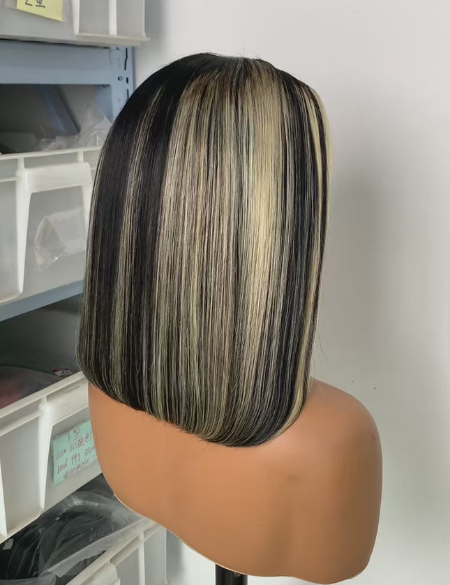 Double drawn P1B/27 Bob Wig 13x4 Lace Front 100% Virgin Human Hair 180% density