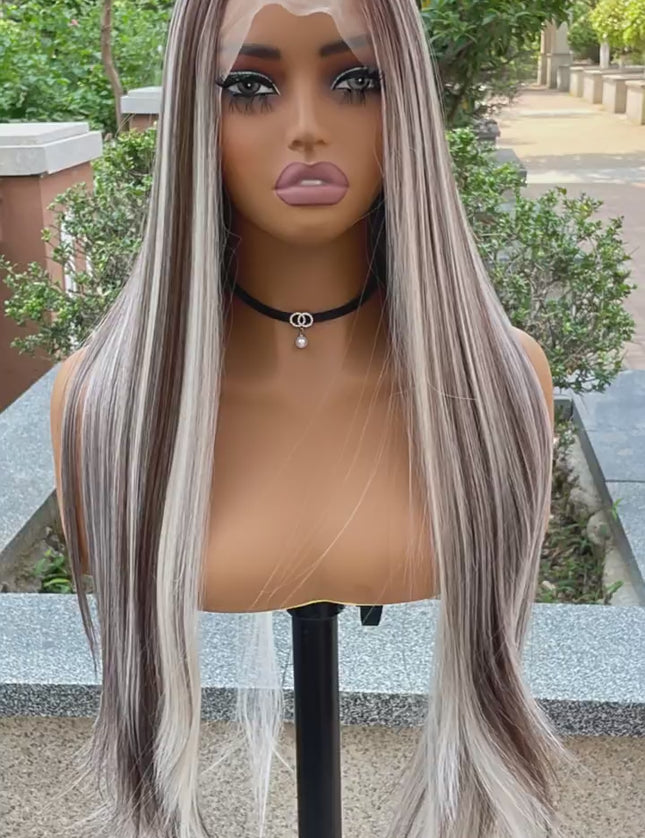 Synthetic lace frontal color wig straight---13*4---Blonde and Brown color---pay 1 get 2