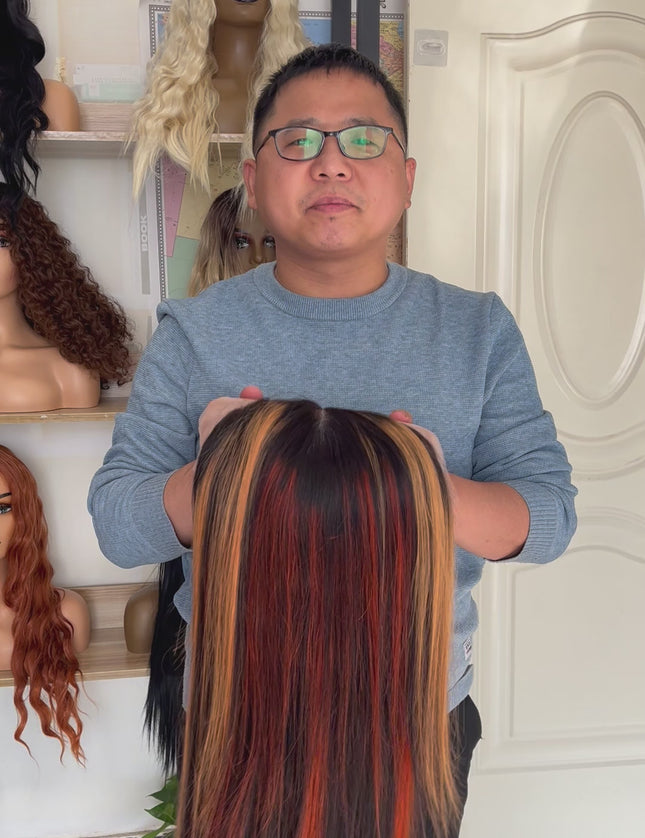 Human Hair Wig 12A straight highlight 1b/30 color