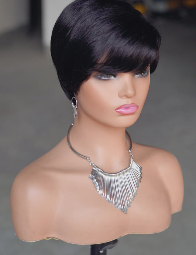 Machine made pixie cut wig---JK9149-#1B---pay 1 get 2