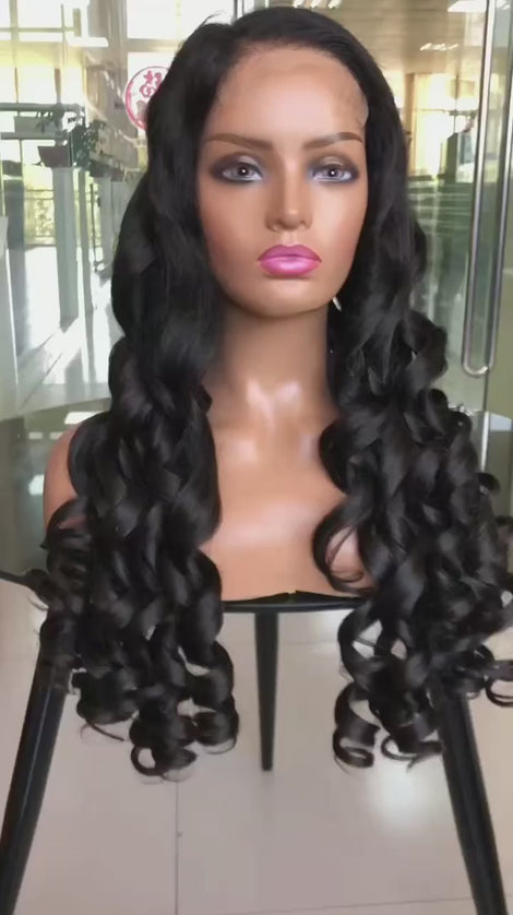 Loose wave Natural Black 4x4，5x5 Lace closure 100% Virgin Human Hair Wig 15A