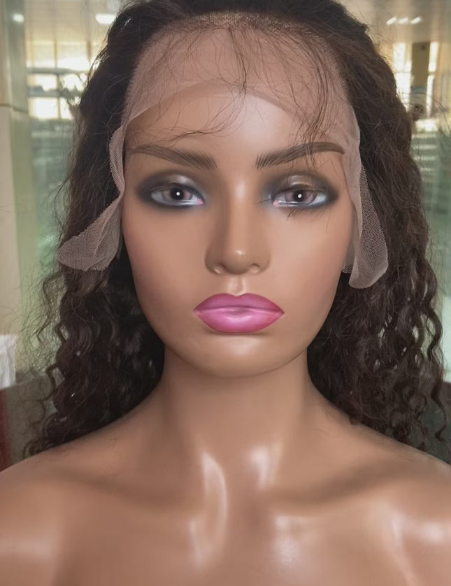 Curly wave brown color, 13x4 Lace Frontal wig 100% Virgin Human Hair 15A