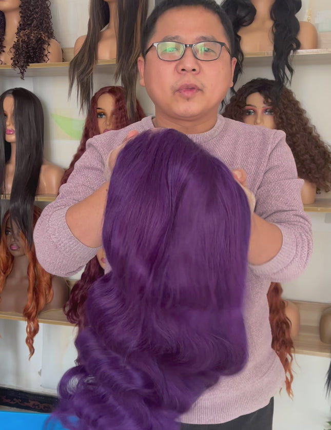 Human Hair Wig 12A Body Wave -Purple color
