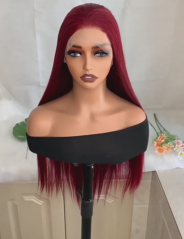 Synthetic lace frontal color wig straight---13*4--- burgundy color--pay 1 get 2