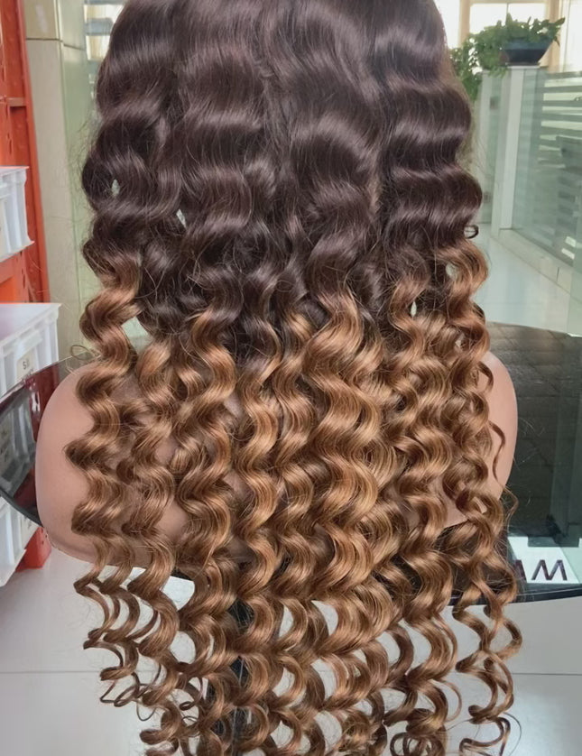 Loose wave ombre #4/30 color lace Frontal 13x4 Virgin Human Hair Wig 15A