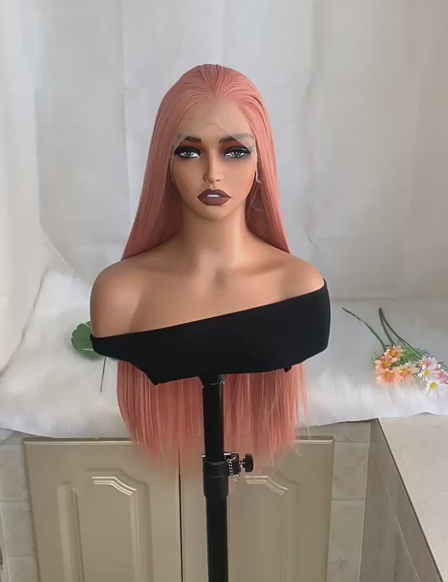 Synthetic lace frontal color wig---13*4---smoke pink color--- pay 1 get 2