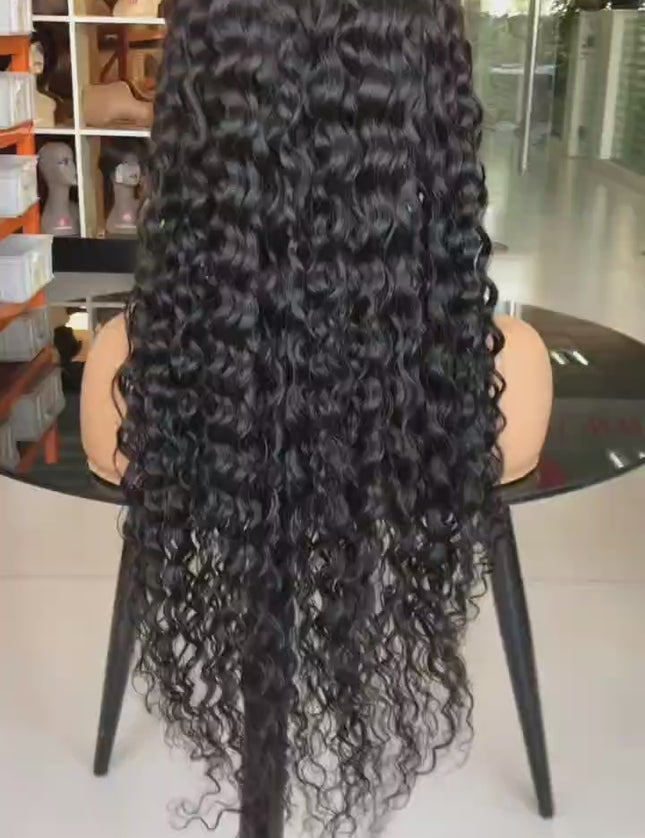 water wave natural black color Lace Frontal 13x4 Virgin Human Hair Wig 15A