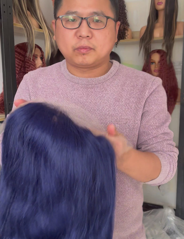 Human Hair Wig 12A Body Wave sea blue color