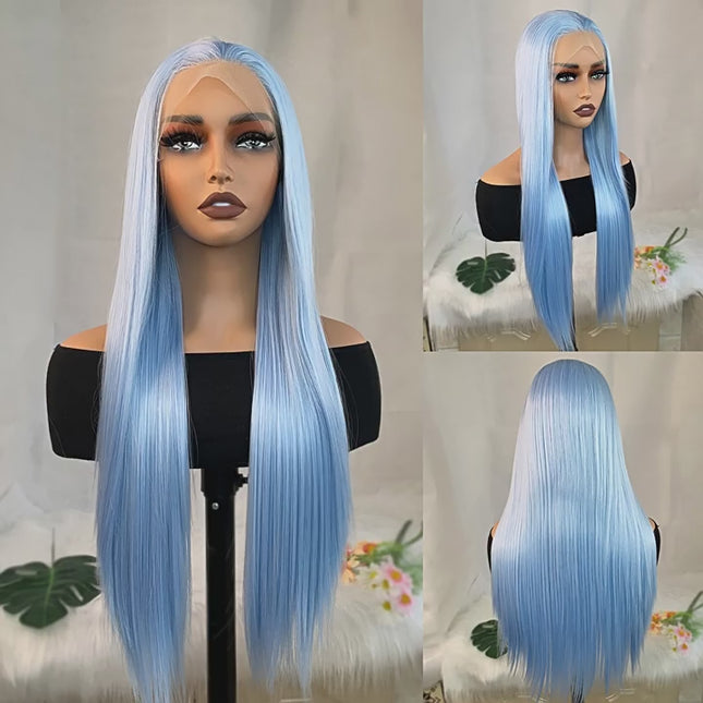 Synthetic lace frontal color wig straight---13*4---blue sky color--pay 1 get 2