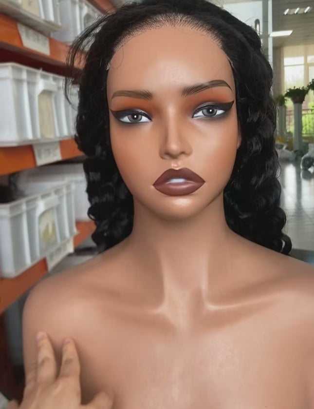 deep wave  natural black color Lace Frontal 13x4 Virgin Human Hair Wig 15A