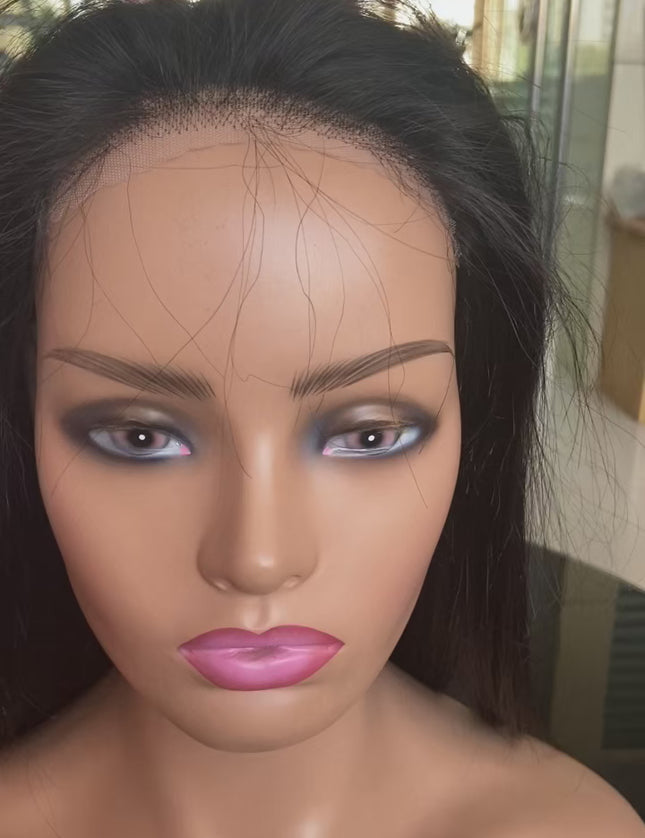 straight natural black color Lace Frontal 13x4 Virgin Human Hair Wig 15A