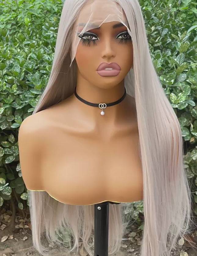 Synthetic lace frontal color wig straight---13*4---Misty gray color---pay 1 get 2