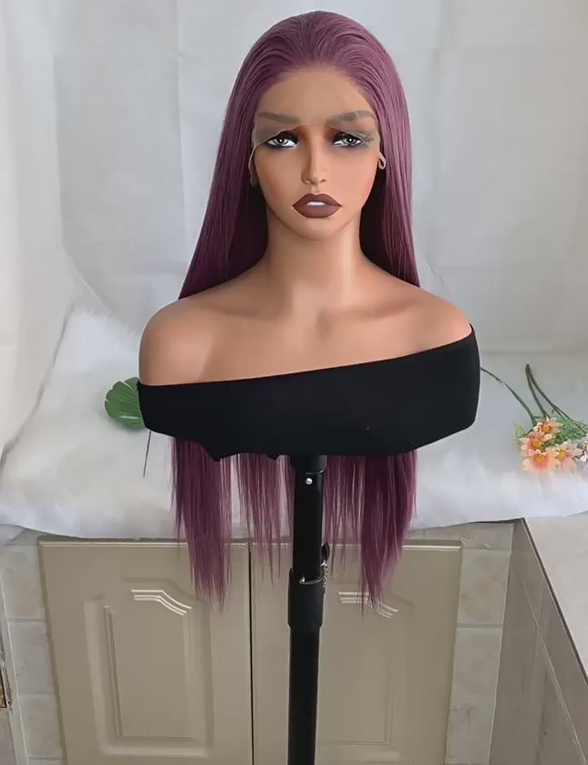 Synthetic lace frontal color wig straight---13*4---taro purple color--pay 1 get 2