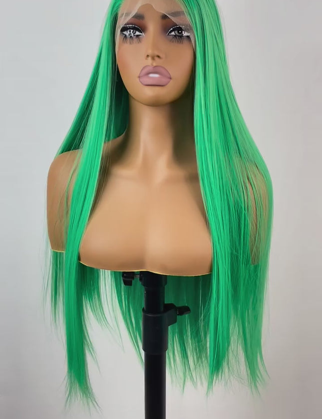Synthetic lace frontal color wig straight---13*4---Copper green color--pay 1 get 2