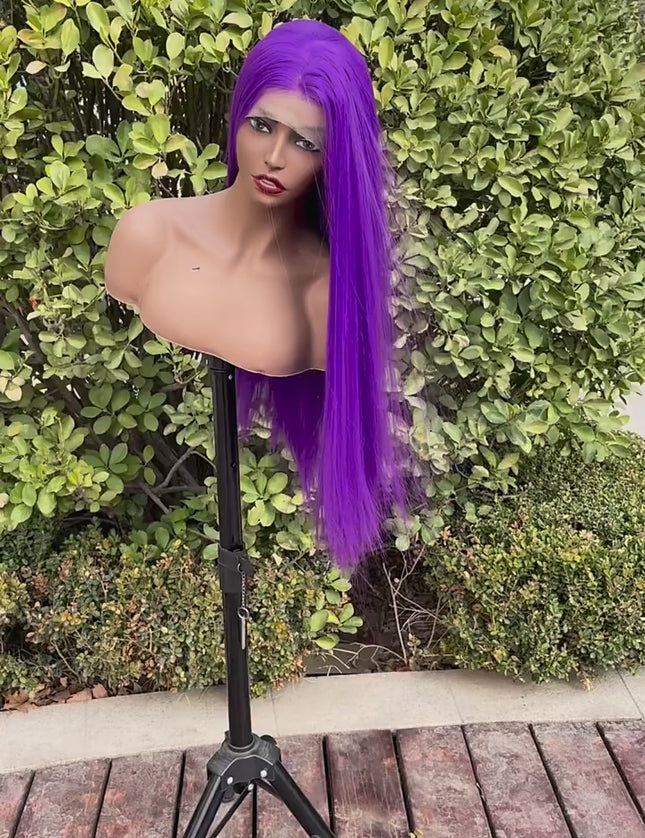 Synthetic lace frontal color wig straight---13*4---light purple color--pay 1 get 2