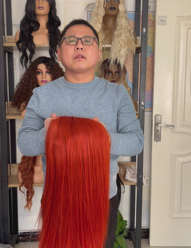 Human Hair Wig 12A straight light reddish brown