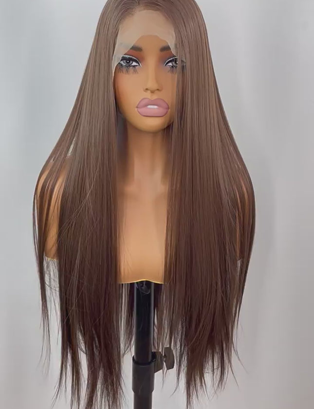 Synthetic lace frontal color wig straight---13*4---Mocha Brown color---pay 1 get 2