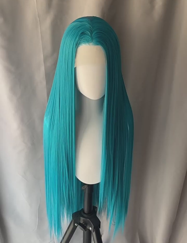 Synthetic lace frontal color wig straight---13*4---turquoise green color