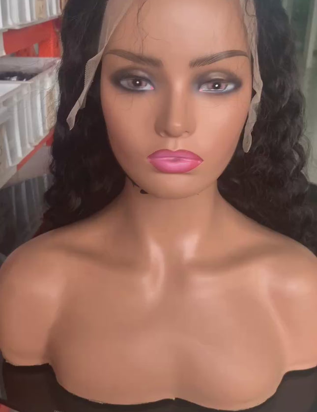 Deep wave natural black color Lace Frontal 13x4 Virgin Human Hair Wig 15A