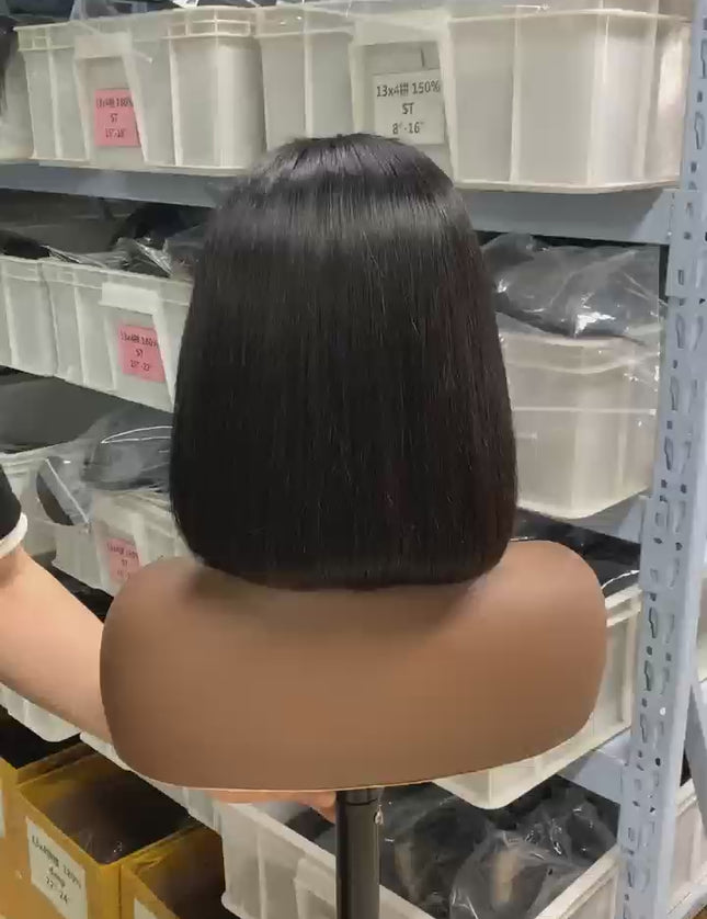 Double drawn black straight Bob Wig 4x4，5*5 Lace closure wig 100% Virgin Human Hair 180% density