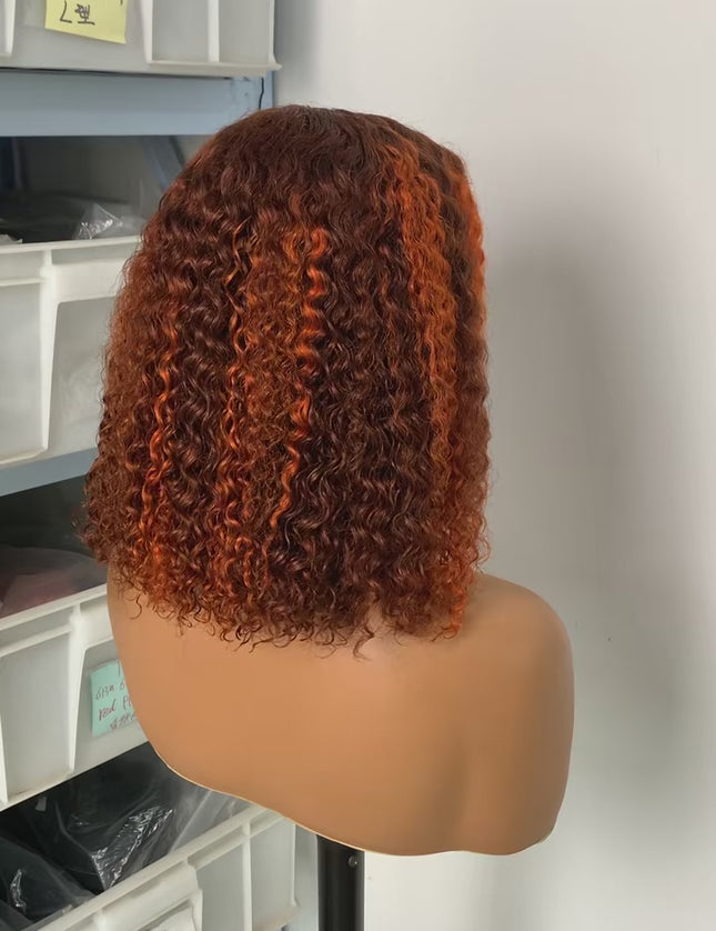 Double drawn P4/350 color curly wave Bob Wig 4x4，5*5 Lace closure wig 100% Virgin Human Hair 180% density