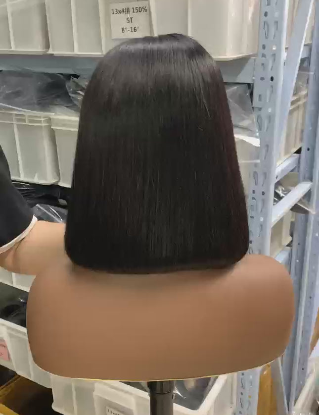 Double drawn black straight Bob Wig 4x4，5*5 Lace closure wig 100% Virgin Human Hair 180% density