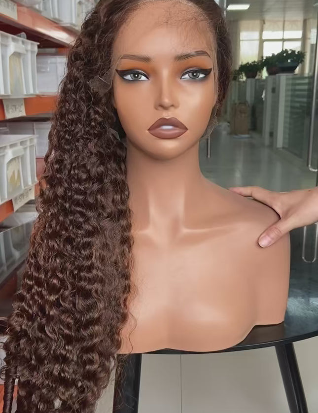 Burmese curly brown color, 13x4 Lace Frontal wig 100% Virgin Human Hair Wig 15A