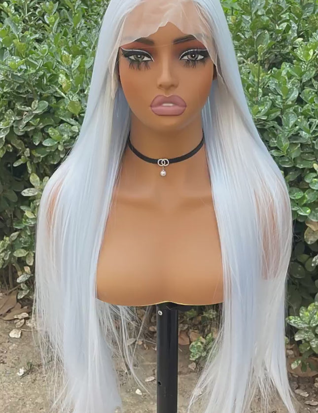 Synthetic lace frontal color wig straight---13*4---blue white color--pay 1 get 2