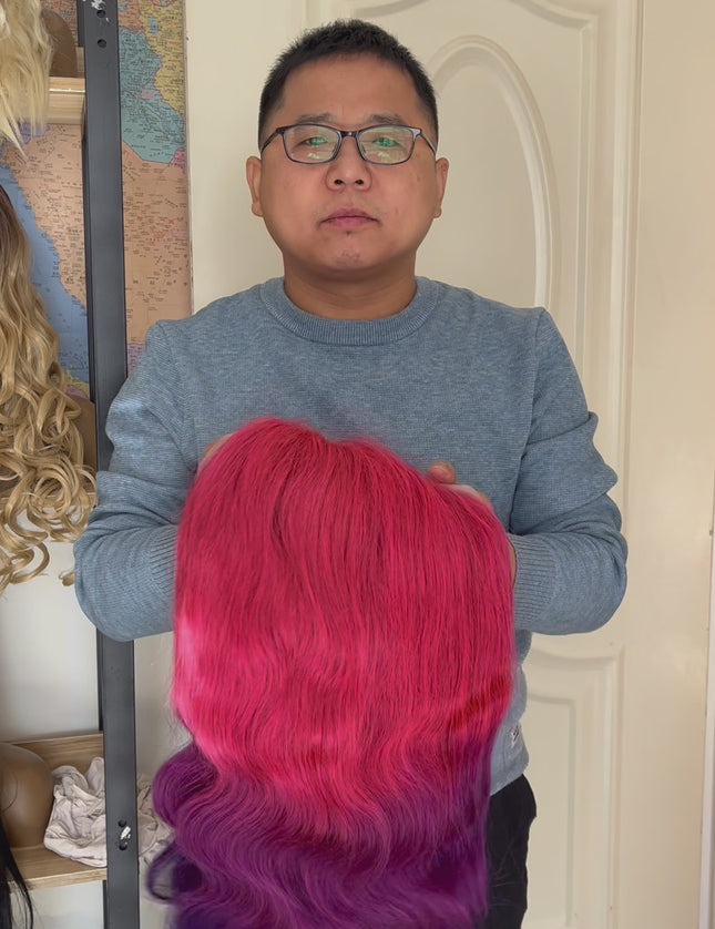 Human Hair Wig 12A Body Wave ombre Pink and Purple color