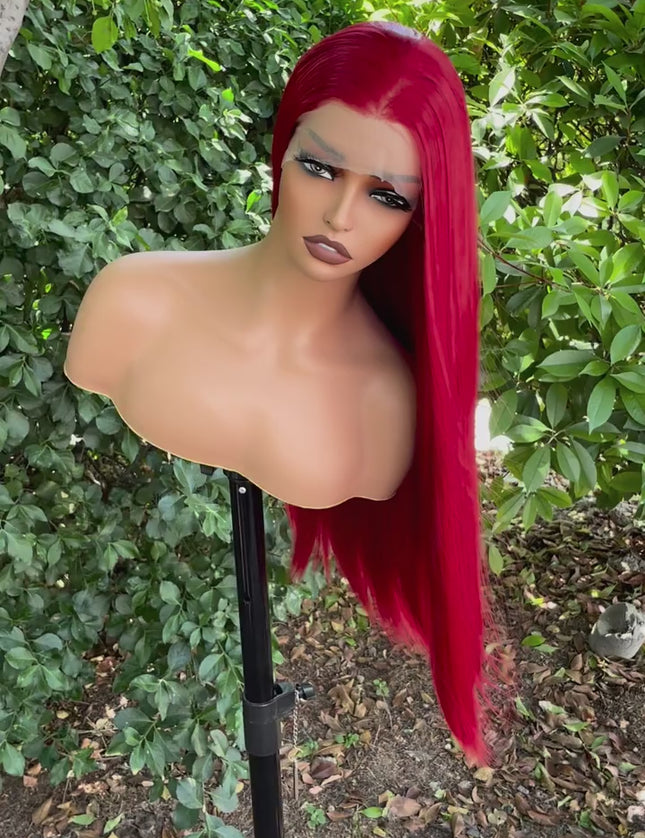 Synthetic lace frontal color wig straight---13*4---Ruby red color--pay 1 get 2