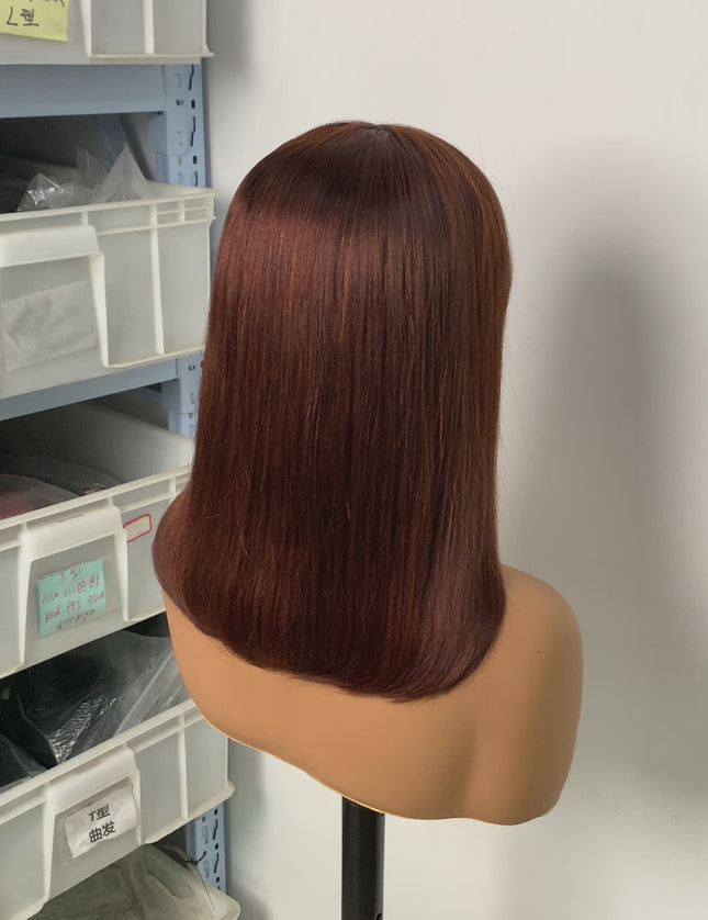 Machine made bob wig with a bang brown color  100% Virgin Human Hair 150% density
