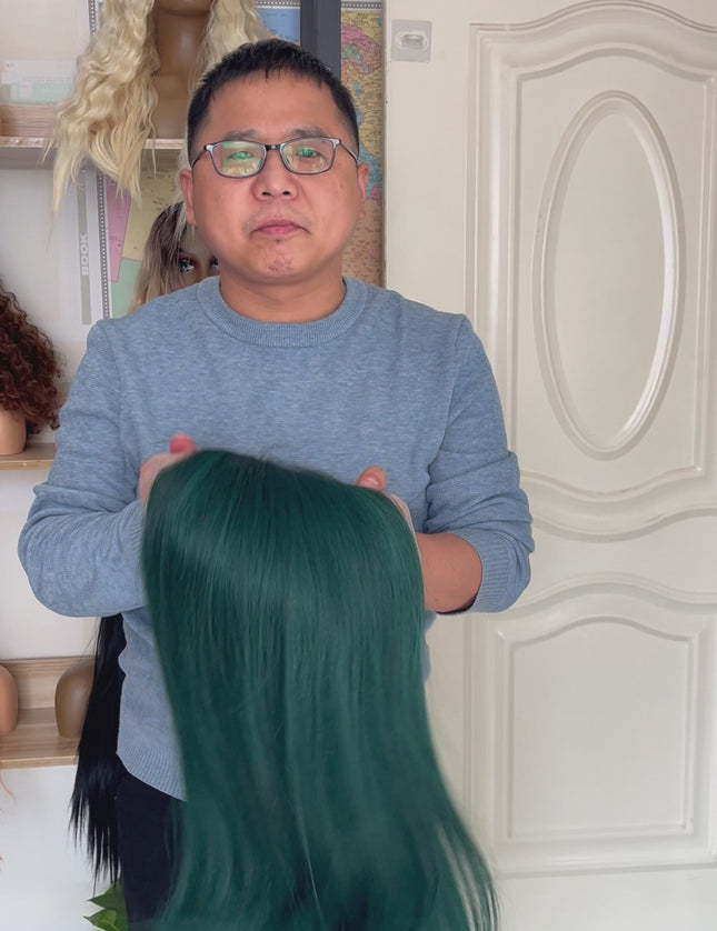 Human Hair Wig 12A straight green color