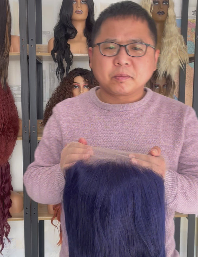 Human Hair Wig 12A Body Wave sea blue color