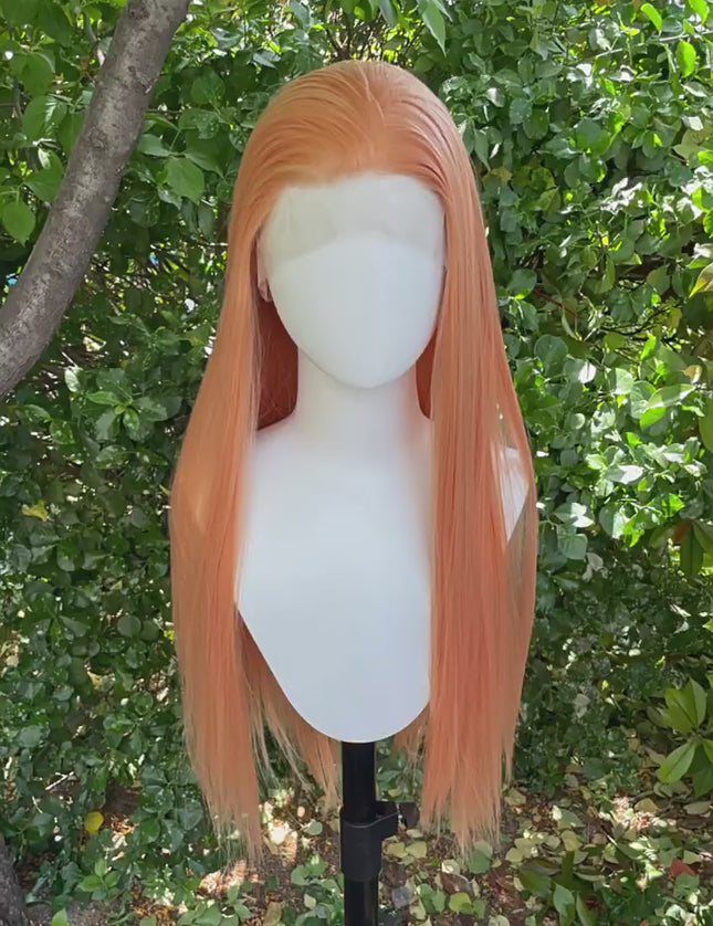 Synthetic lace frontal color wig straight---13*4---peachy pink color---pay 1 get 2