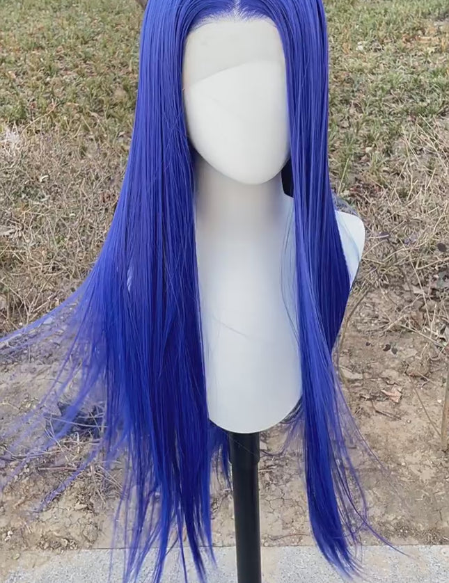 Synthetic lace frontal color wig straight---13*4---navy blue color--pay 1 get 2