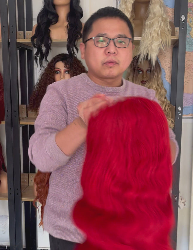 Human Hair Wig 12A Body Wave red color