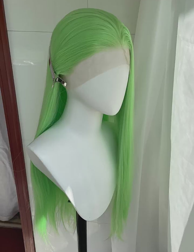 Synthetic lace frontal color wig straight---13*4---light green color--pay 1 get 2