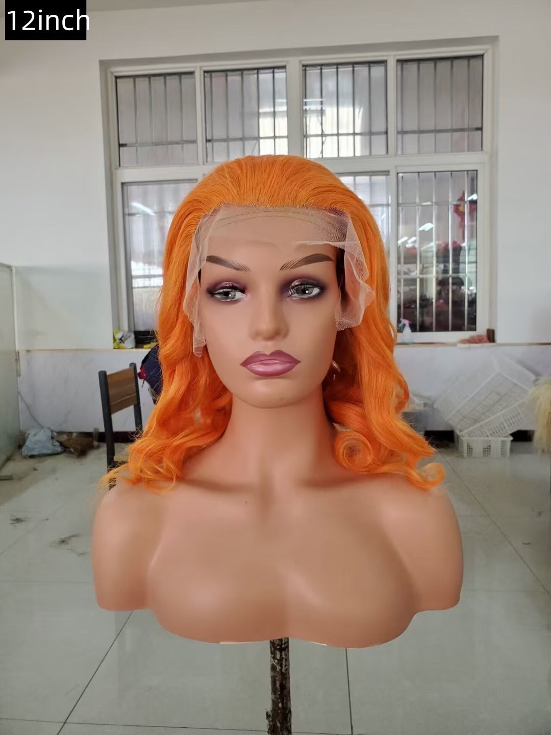 Shining orange color Lace Frontal 13x4， 100% Virgin Human Hair Transparent LACE Wig 180% density