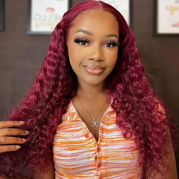 Curly wave #99j color, 13x4 Lace Frontal wig 100% Virgin Human Hair Wig 15A