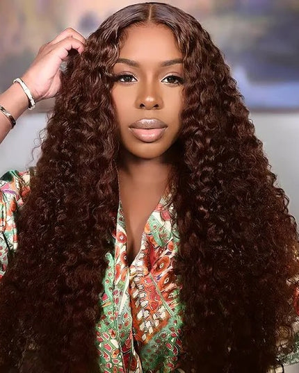 Curly wave brown color, 13x4 Lace Frontal wig 100% Virgin Human Hair 15A