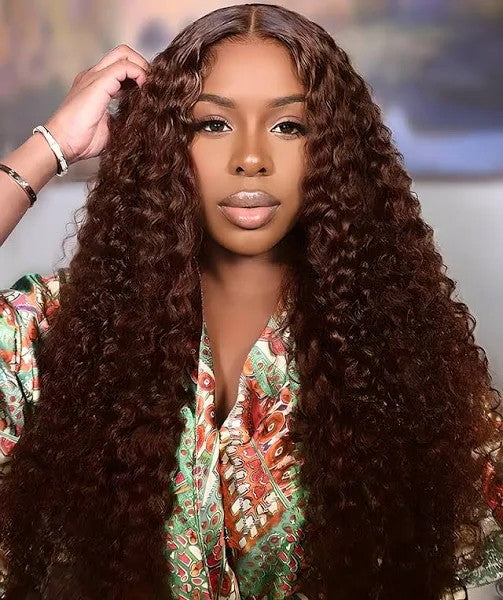Curly wave brown color, 13x4 Lace Frontal wig 100% Virgin Human Hair 15A